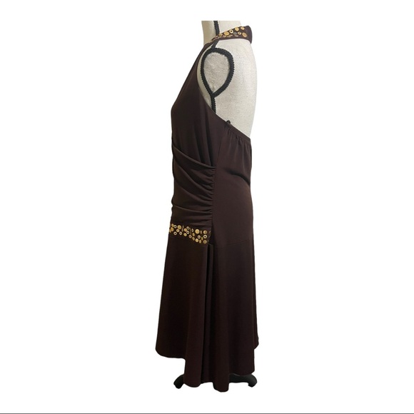Torrid womens halter faux wrap dress. Gold dot trim. Size 12. Brown drop… - Picture 8 of 12